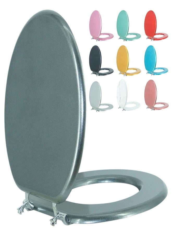BLOFDE Round Toilet Seat Wood Toilet Seat Prevent Shifting with Zinc Alloy Hinges American Standard Size Toilet Seat Easy to Install also Easy to Clean(Round,Sparkling GentlemanGrey) - Image 1