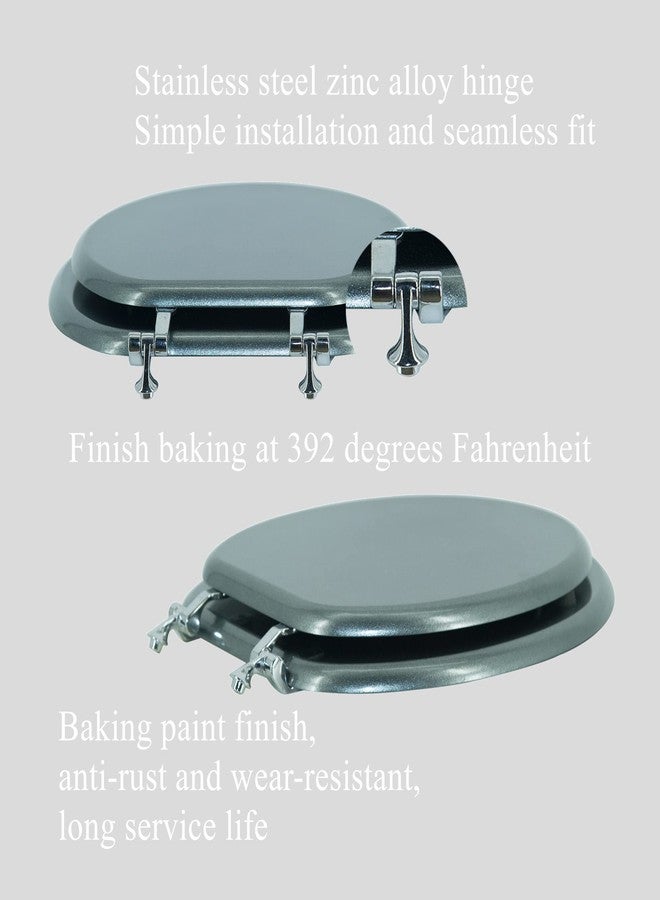 BLOFDE Round Toilet Seat Wood Toilet Seat Prevent Shifting with Zinc Alloy Hinges American Standard Size Toilet Seat Easy to Install also Easy to Clean(Round,Sparkling GentlemanGrey) - Image 2