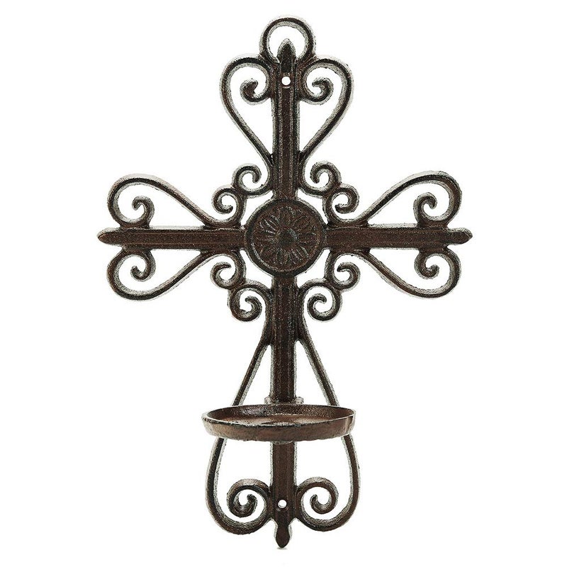 Sungmor Cast Iron Wall Candle Sconce Decorative Wall Cross Candleholder Wall Mount Tealight Flameless Candle Stand Wall Hanging Pillar Candle Holders Kitchen Dining Living Room Bedroom Patio Decor