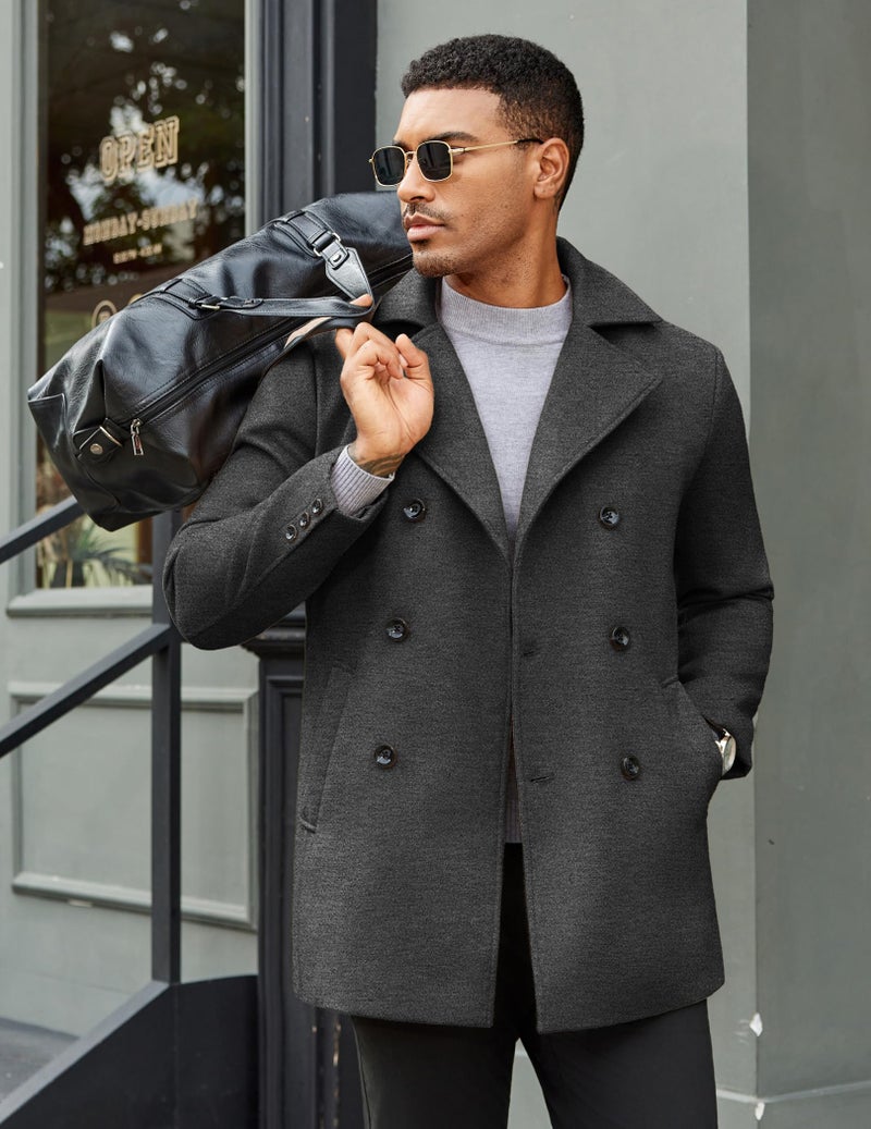 COOFANDY Men's Wool Blend Pea Coat Double Breasted Overcoat Warm Woolen Coats Winter Outwear Jackets - Image 3