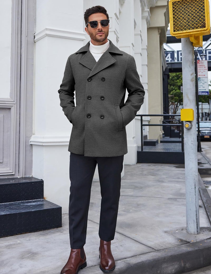 COOFANDY Men's Wool Blend Pea Coat Double Breasted Overcoat Warm Woolen Coats Winter Outwear Jackets - Image 4