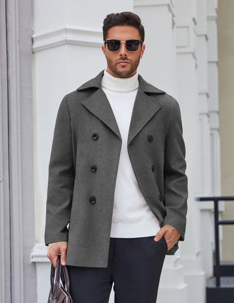 COOFANDY Men's Wool Blend Pea Coat Double Breasted Overcoat Warm Woolen Coats Winter Outwear Jackets - Image 2