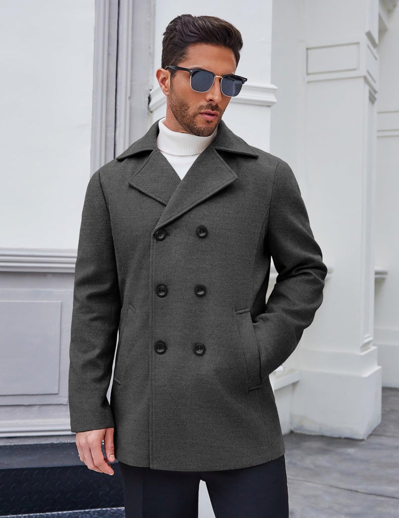 COOFANDY Men's Wool Blend Pea Coat Double Breasted Overcoat Warm Woolen Coats Winter Outwear Jackets - Image 5