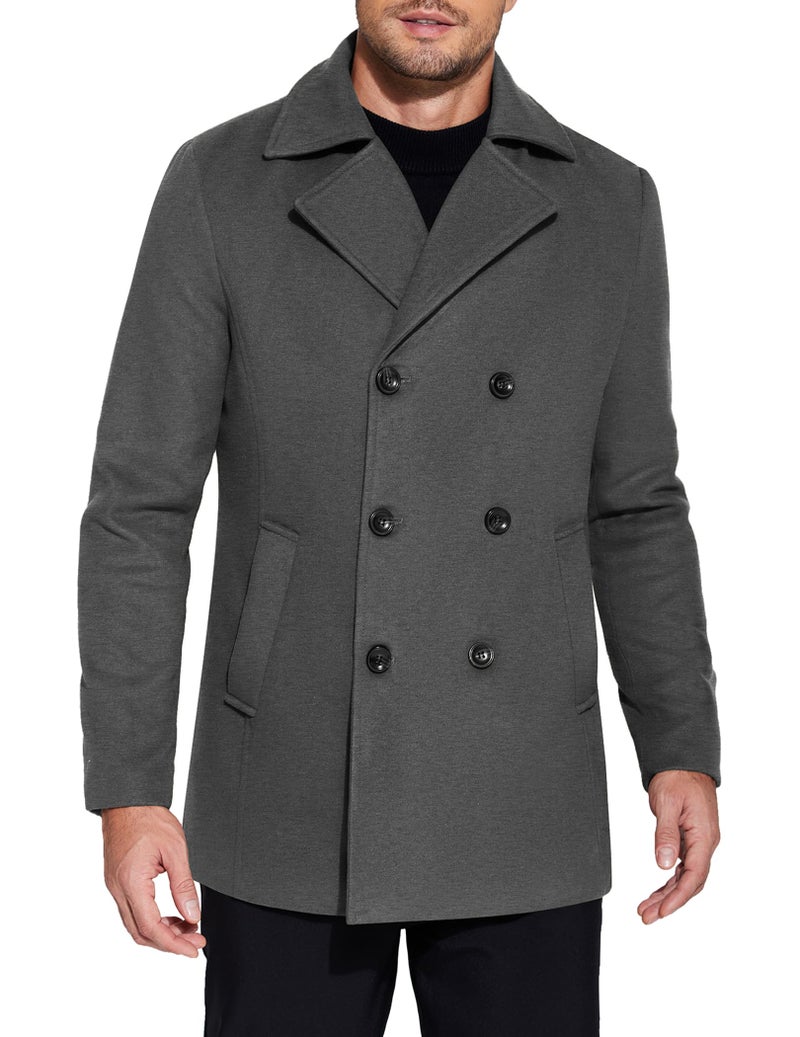 COOFANDY Men's Wool Blend Pea Coat Double Breasted Overcoat Warm Woolen Coats Winter Outwear Jackets - Image 1