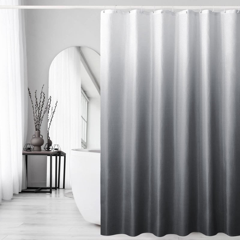 Gibelle Grey Shower Curtain Waffle Weave Textured Ombre Shower Curtain for Bathroom Gray Gradual Fabric Shower Curtain Set with Hooks Water Repellent and Machine Washable 72 x 72