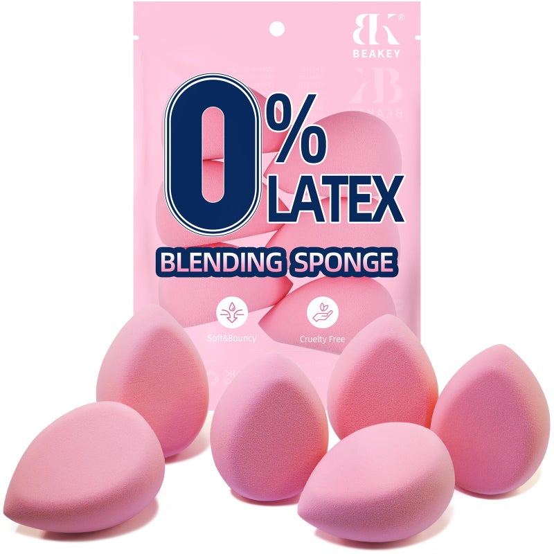 BEAKEY Flat Duo Makeup Sponge of 6, Super Soft 0 Latex Blending Sponge for Flawless Application - Liquid, Cream, Powder, Patented Design,Pink - Image 1