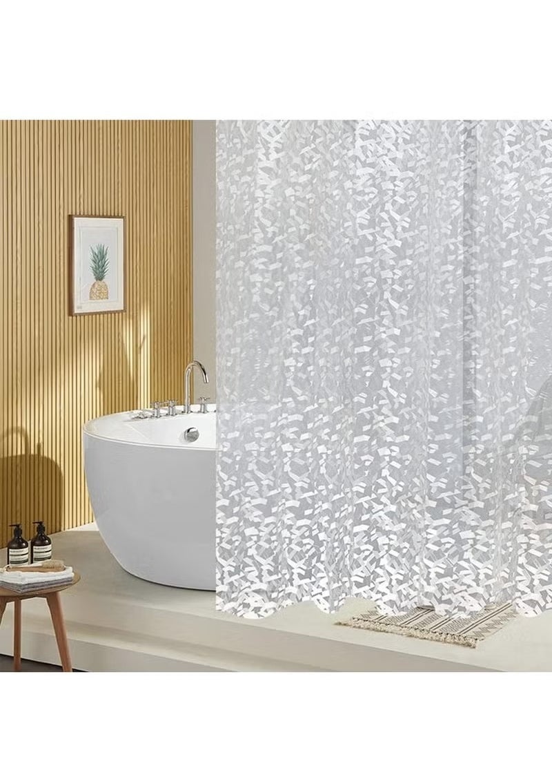 A ZONE 3D Shower Curtain with 12 Plastic Hooks, EVA Waterproof Luxury Semi Transparent Clear White Mildew Stain Resistant Bathroom Curtain (W180 * H180 cm)  - Image 1