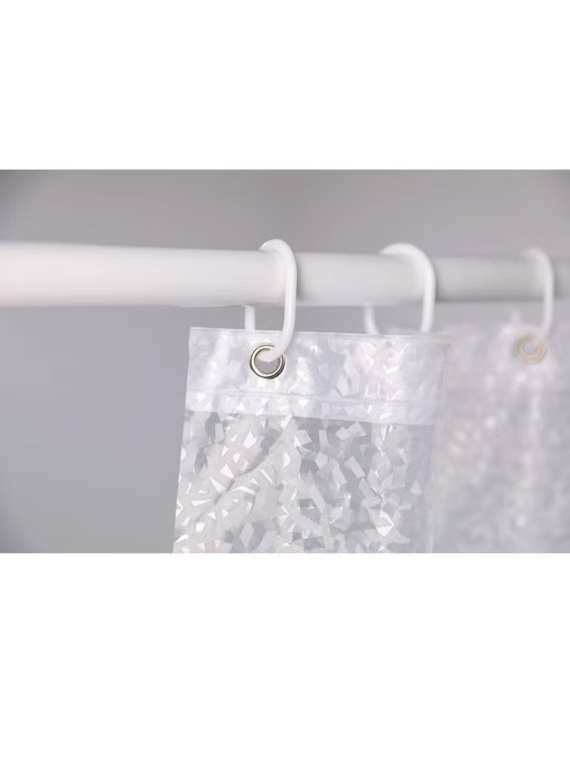 A ZONE 3D Shower Curtain with 12 Plastic Hooks, EVA Waterproof Luxury Semi Transparent Clear White Mildew Stain Resistant Bathroom Curtain (W180 * H180 cm)  - Image 3