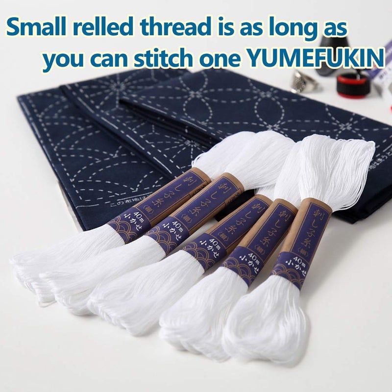 Daruma Sashiko kit, Yokota Sashiko Thread, Needles and Template Yume Fukin with Original English Manual, Thimble Sewing Set, Fabric, Japanese Textile (White Thread / Navy Dishcloth) - Image 2