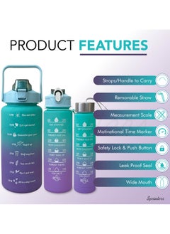 Sprinters - Large 2 Liters 64Oz Bpa Free Multicolor Water Bottle - Leak Proof With Straw, Motivational Quote And Time Marker, Anti Slip For Sports,Fitness, Gym (Green/Purple Pack Of 3)  - Image 3