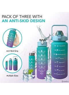 Sprinters - Large 2 Liters 64Oz Bpa Free Multicolor Water Bottle - Leak Proof With Straw, Motivational Quote And Time Marker, Anti Slip For Sports,Fitness, Gym (Green/Purple Pack Of 3)  - Image 5