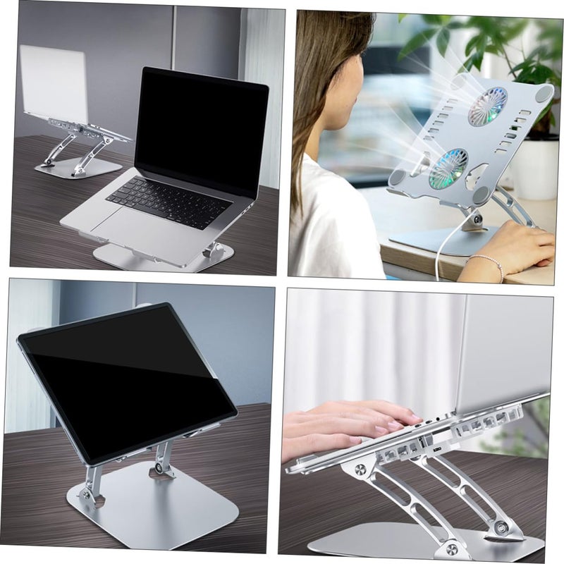 حامل كمبيوتر محمول قابل للطي من سبائك الألومنيوم قابل للتعديل محمول مع كابل USB فضي - Image 5