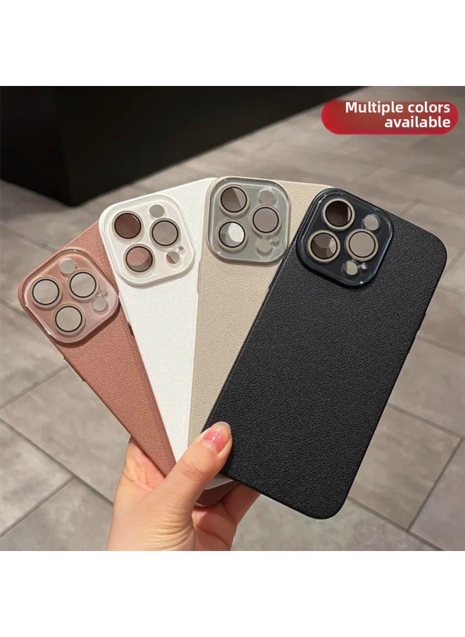 Advanced Sense Litchi Pattern Mobile Phone Case For Iphone 16 Crystal Lens For Iphone15 Simple 13promax Hard Case-Color:Pink-Applicable Models:For Iphone16Promax