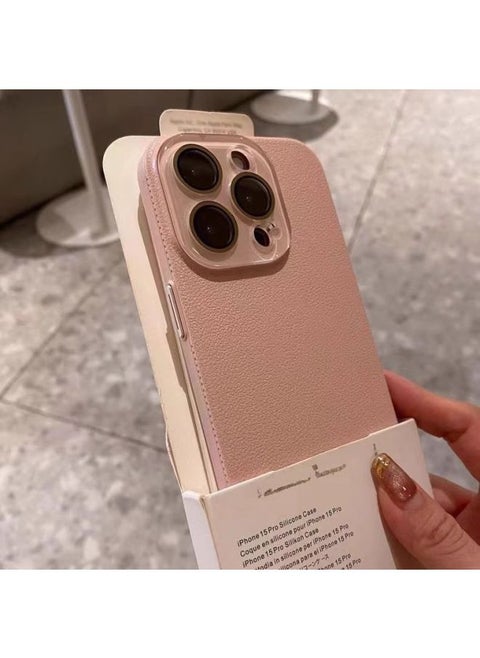 Advanced Sense Litchi Pattern Mobile Phone Case For Iphone 16 Crystal Lens For Iphone15 Simple 13promax Hard Case-Color:Pink-Applicable Models:For Iphone16Promax