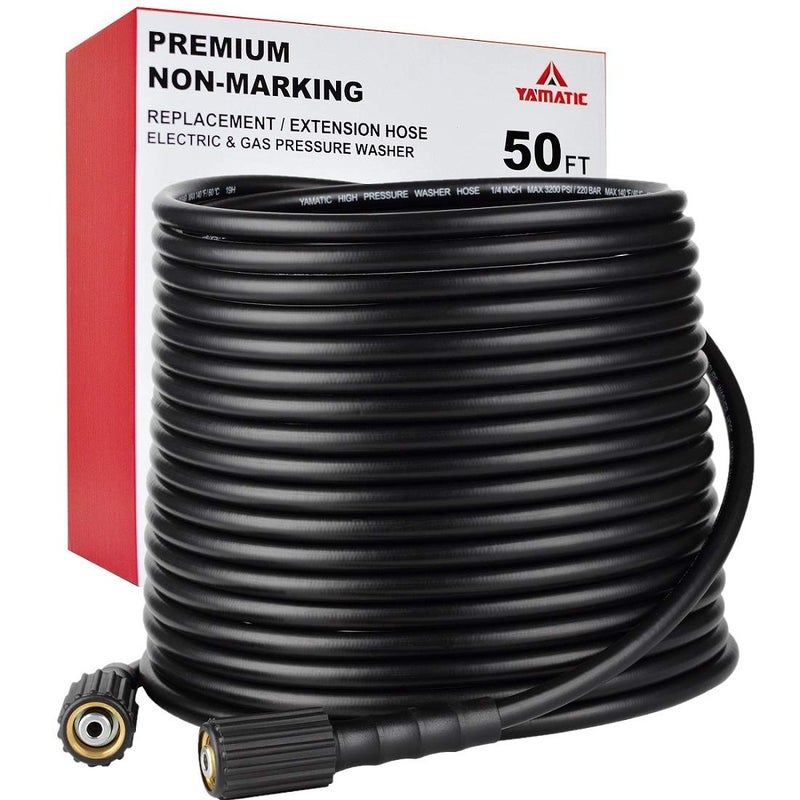 YAMATIC خرطوم غسالة ضغط مقاوم للتجاعيد YAMATIC بطول 50 قدم 1/4" بتركيب نحاسي M22 بديل لخرطوم غسالة الضغط لعلامات مثل Ryobi و Troy Bilt و Greenworks و CRAFTSMAN، 3200 PSI - Image 1