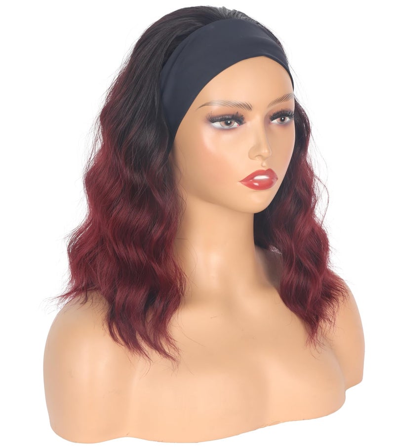 SYMEIW Short Red Wavy Headband Wig For Black Women Synthetic Black To Red Half Wigs With Headband Attached Daily Use Wig - Image 3