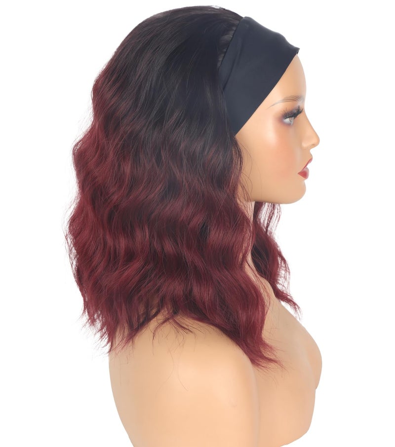 SYMEIW Short Red Wavy Headband Wig For Black Women Synthetic Black To Red Half Wigs With Headband Attached Daily Use Wig - Image 4