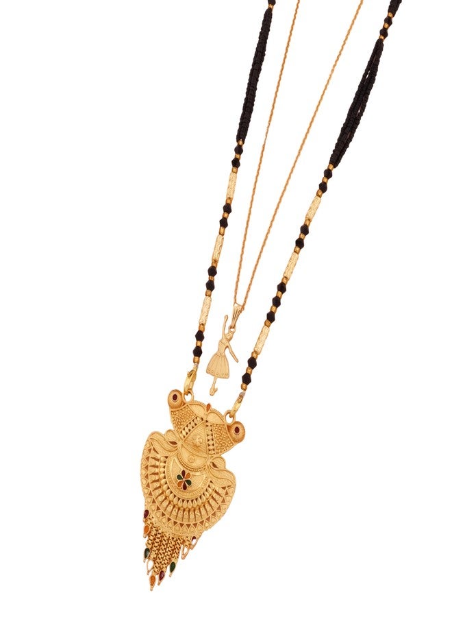 MALKYN Women's Gold Plated Intricate Motif Mangalsutra with Colorful Enamel Accents and Ballerina Pendant Layered Necklace Set, Traditional Black Beads Indian Jewelry-MD-025 - Image 1