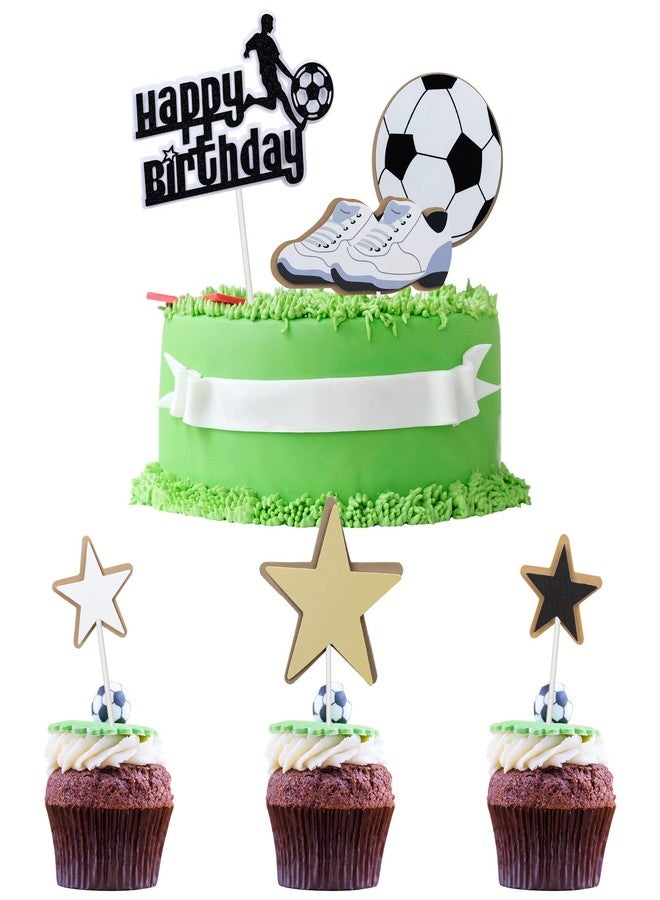 Ephlyn 6 Pack Soccer Cake Topper Decorations Kits DIY Soccer Ball Shoes Happy Birthday Cake Picks Sport Football Theme Birthday Party Baby Shower Cake Decorations Kids Boys Men Birthday Party Supplies - Image 1