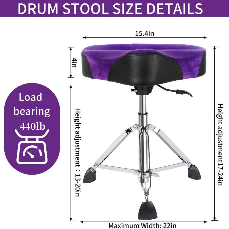 AKLOT Saddle Drum Throne, Hydraulic Drum Throne, Heavy Duty Drum Seat, Height Adjustable Suede Drum Chair, Motorcycle Style Drum Stool for Adults Drummers Purple - Image 2