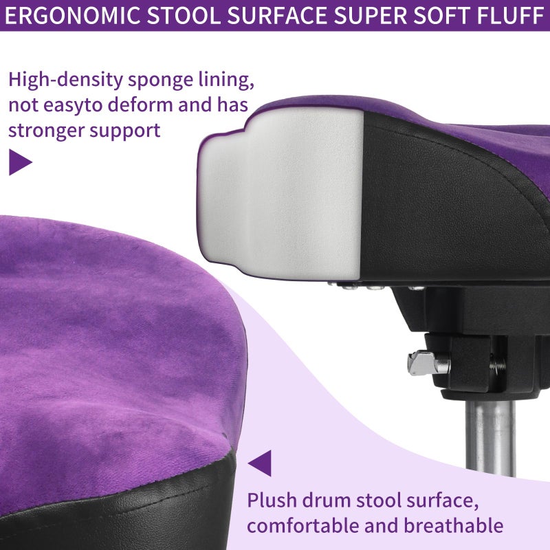 AKLOT Saddle Drum Throne, Hydraulic Drum Throne, Heavy Duty Drum Seat, Height Adjustable Suede Drum Chair, Motorcycle Style Drum Stool for Adults Drummers Purple - Image 5