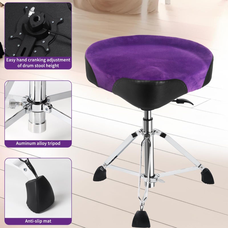 AKLOT Saddle Drum Throne, Hydraulic Drum Throne, Heavy Duty Drum Seat, Height Adjustable Suede Drum Chair, Motorcycle Style Drum Stool for Adults Drummers Purple - Image 3