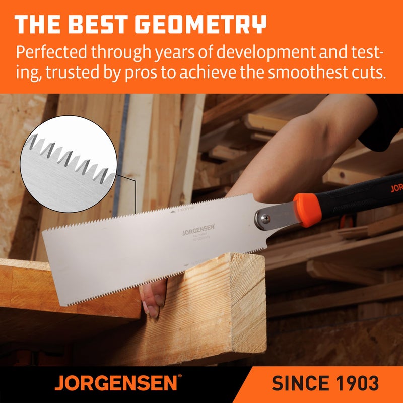 JORGENSEN Japanese Pull Saw, 10 Inch Pro Double Edge Hand Saw - SK5 Flexible Replaceable Blade, 7-12 & 18 TPI Flush Cut Blade, Japanese Handsaw for Hardwood & Softwood Woodworking, Wood Trim - Image 3