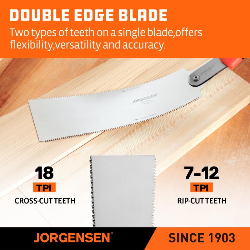 JORGENSEN Japanese Pull Saw, 10 Inch Pro Double Edge Hand Saw - SK5 Flexible Replaceable Blade, 7-12 & 18 TPI Flush Cut Blade, Japanese Handsaw for Hardwood & Softwood Woodworking, Wood Trim - Image 4