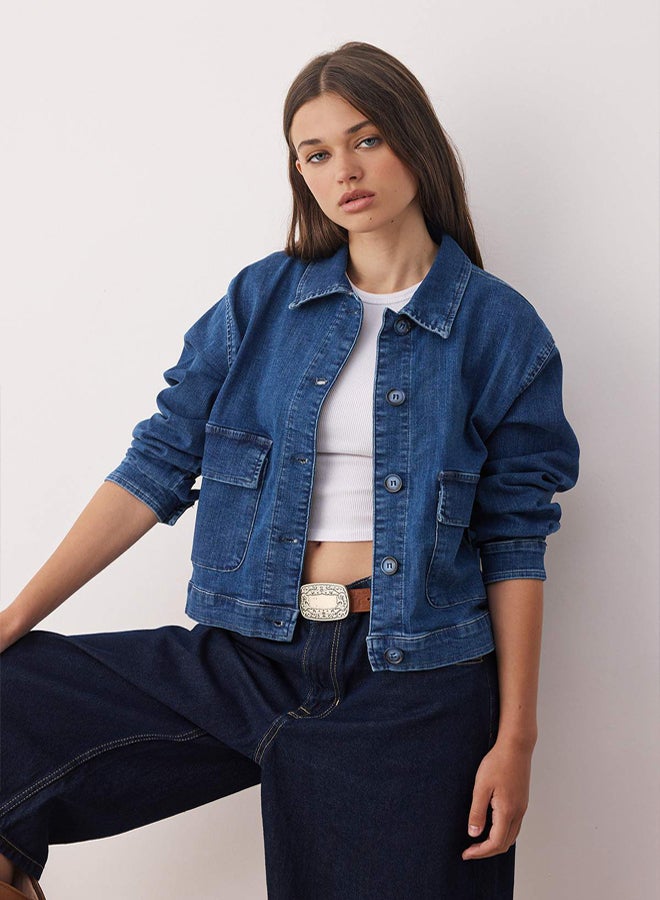 trendyol Dark Blue Shirt Collar Comfort Stretch Denim Jacket - Image 1