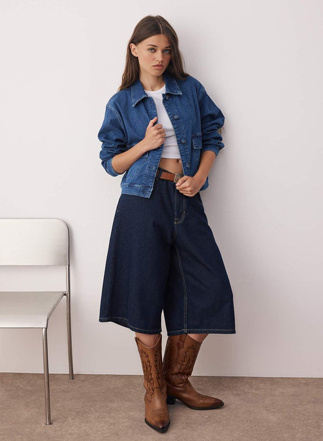 trendyol Dark Blue Shirt Collar Comfort Stretch Denim Jacket - Image 2