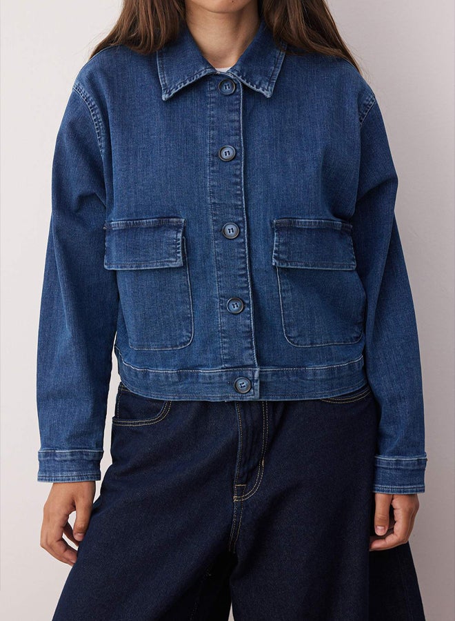 trendyol Dark Blue Shirt Collar Comfort Stretch Denim Jacket - Image 3