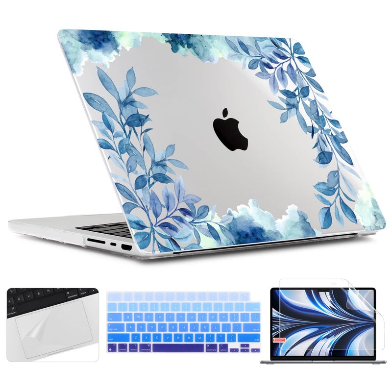 حافظة TWOLSKOO لجهاز MacBook Pro مقاس 14 بوصة M4 M3 M2 M1 20252021 A3112 A3185 A3401 A2918 A2992 A2779 A2442 غلاف صلب بلاستيكي غطاء لوحة المفاتيح واقي شاشة فيلم لوحة اللمس زهور زرقاء