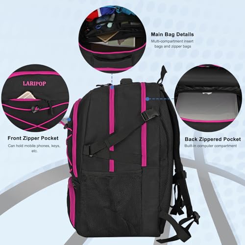 LARIPOP Basketball Backpack Large Sports Basketball Bag with Dedicated Ball Slot Ventilated Shoe Compartment for Soccer Volleyball Gym Training Travel - Image 3