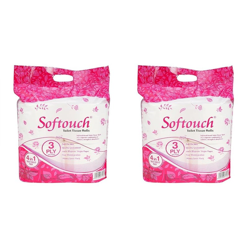 Softouch 3 Ply Toilet Paper Tissue - 4 Rolls (375 Sheets Per Roll) (Pack of 2) - Image 1