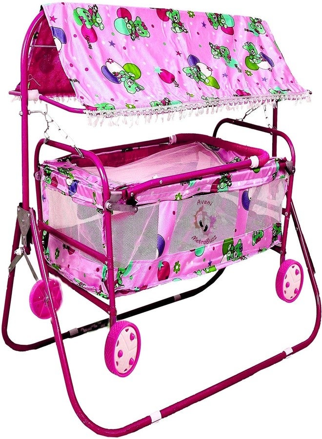 AVANI METROBUZZ Transportable Lightweight Pattern Printed Baby Crib and Cradle Two in One with Mosquito Net for Kids Baby Boys & Girls - (Color - Pink, 0-2 Years)