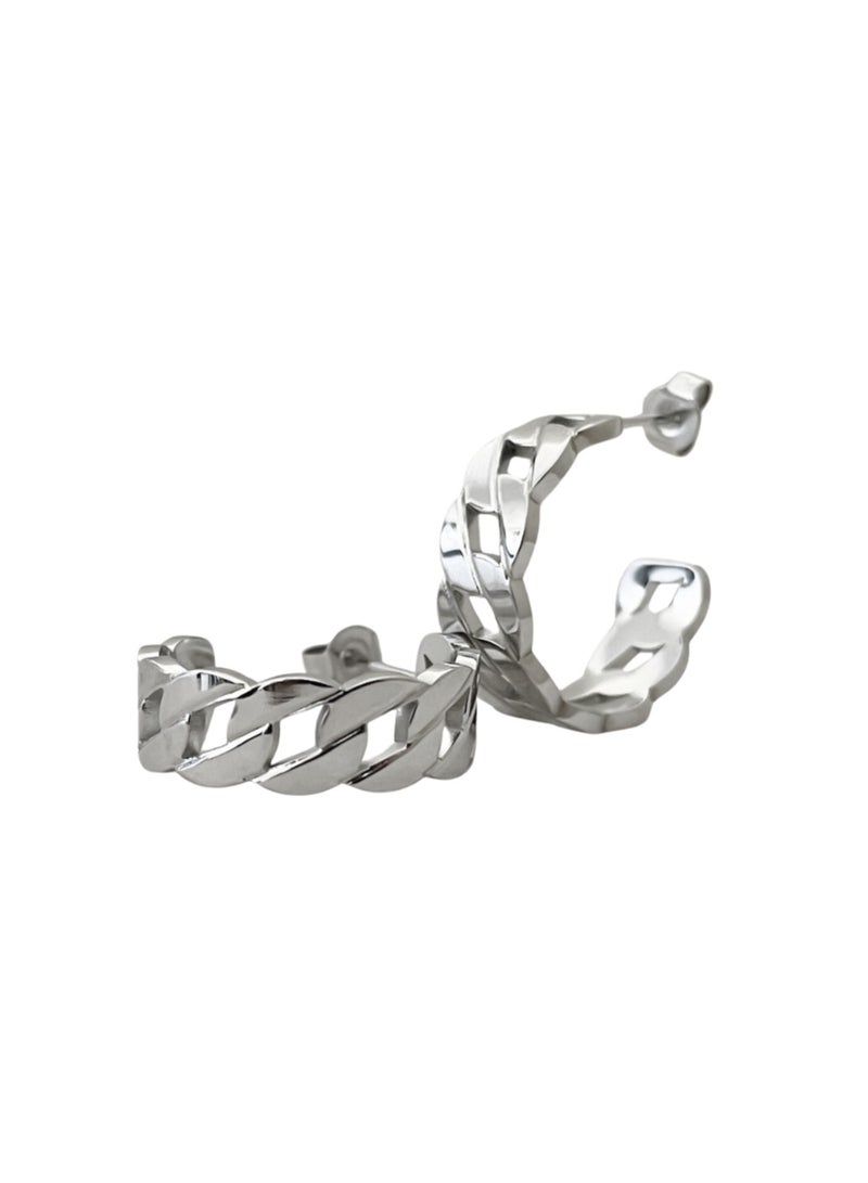 Clé de Lune Chain Hoops Earrings- Silver 