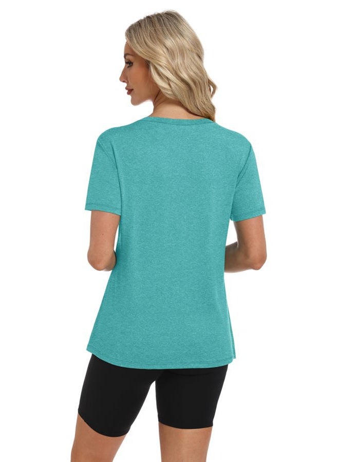 NIASHOT Workout Tops for Women Short Sleeve Summer Tops 2026 Athletic Shirts Pilates Exercise Clothes Sports Yoga Fitness S-3XL, 03 - Aqua, XL - Image 5