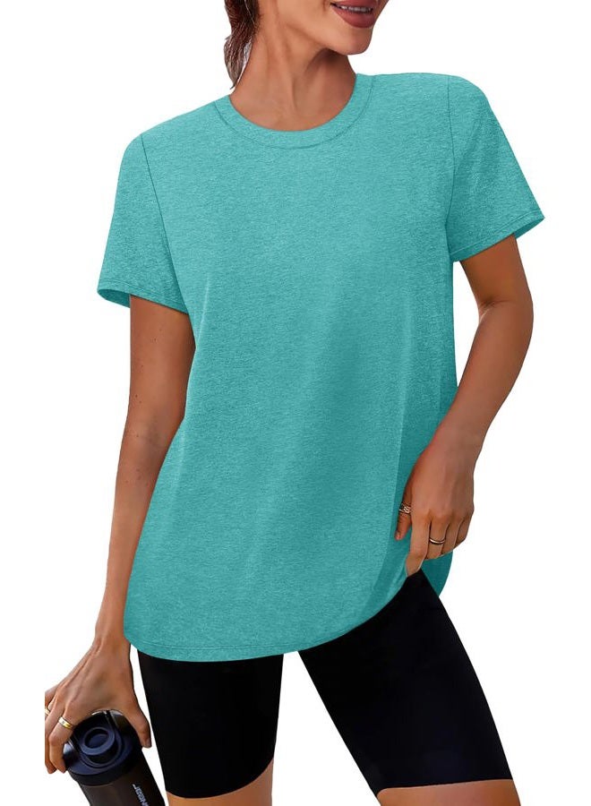 NIASHOT Workout Tops for Women Short Sleeve Summer Tops 2026 Athletic Shirts Pilates Exercise Clothes Sports Yoga Fitness S-3XL, 03 - Aqua, XL - Image 1