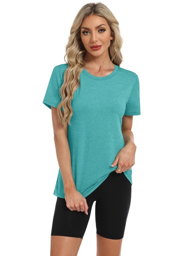 NIASHOT Workout Tops for Women Short Sleeve Summer Tops 2026 Athletic Shirts Pilates Exercise Clothes Sports Yoga Fitness S-3XL, 03 - Aqua, XL - Image 2