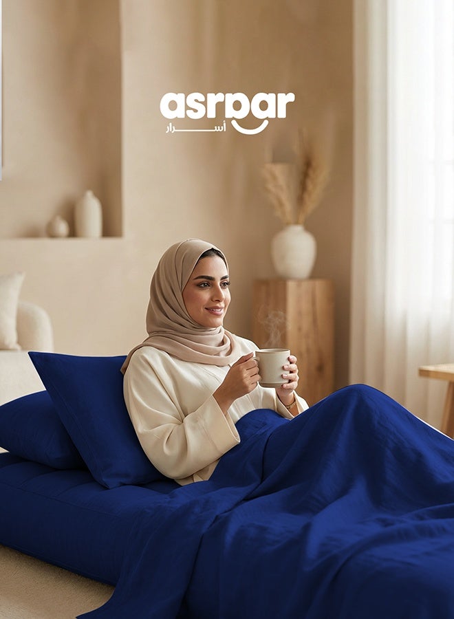 Asraar Travel & Guest Comfort Package – Complete 3-Piece Sleeping Set | Blanket 230×180 cm, Sleeping Mat 190×90 cm, Pillowcase 75×50 cm, Ideal for Travel, Camping & Guest Use - Navy Blue - Image 2