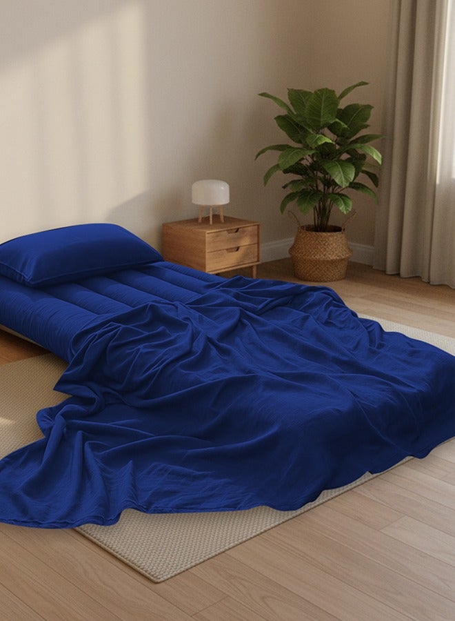 Asraar Travel & Guest Comfort Package – Complete 3-Piece Sleeping Set | Blanket 230×180 cm, Sleeping Mat 190×90 cm, Pillowcase 75×50 cm, Ideal for Travel, Camping & Guest Use - Navy Blue - Image 1