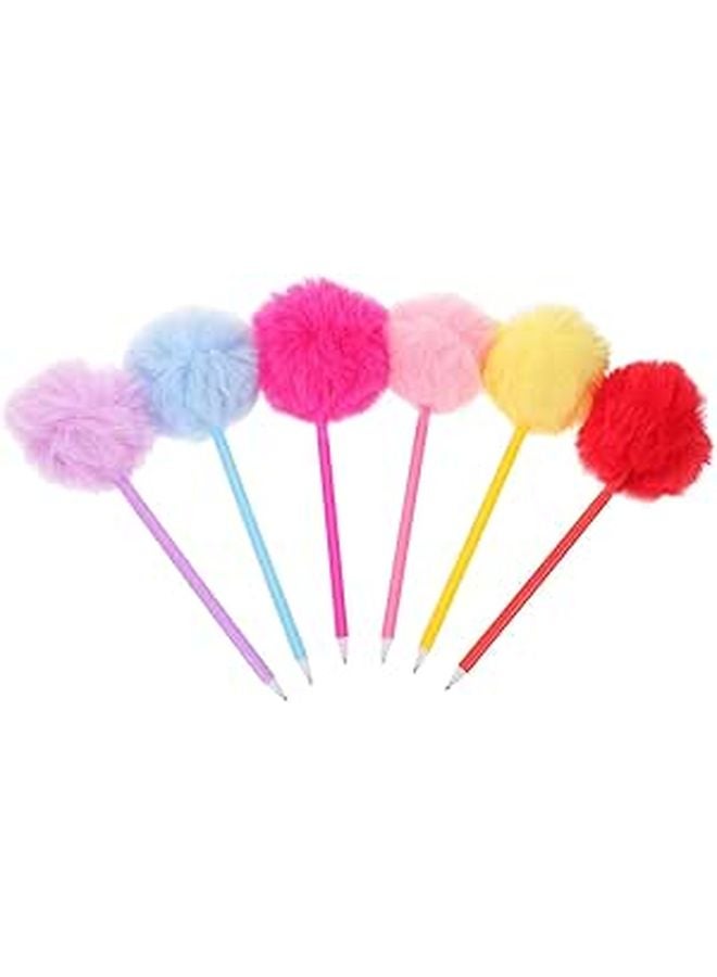 Creative Fluffy Pom Pom Ballpoint Pens 6 Pack Colorful Cute Writing Pens For Students Office - Image 1