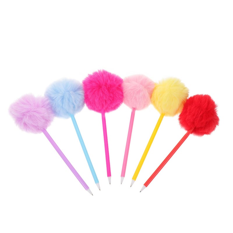 Creative Fluffy Pom Pom Ballpoint Pens 6 Pack Colorful Cute Writing Pens For Students Office - Image 2