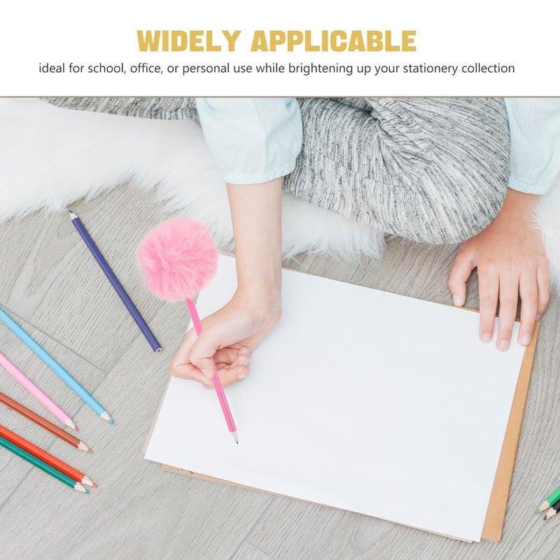Creative Fluffy Pom Pom Ballpoint Pens 6 Pack Colorful Cute Writing Pens For Students Office - Image 4