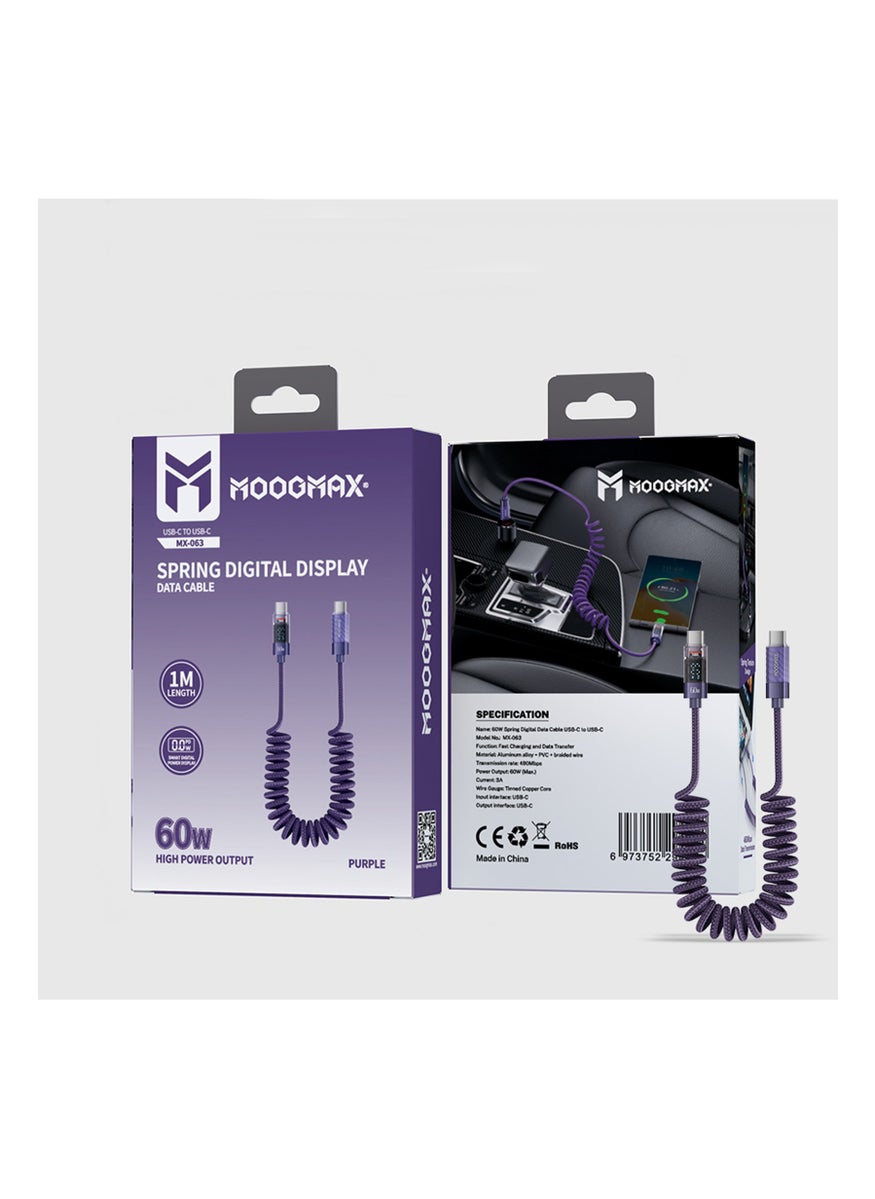 MOOGMAX MX-063 1 Meter 60W Spring Charging Cable, Puple  - Image 1