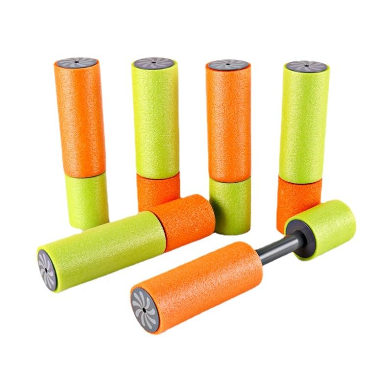 EVA Pull-Out Water Gun – Small Size (15cm), Green and Orange, 6 Guns, for Kids, Pool Toy