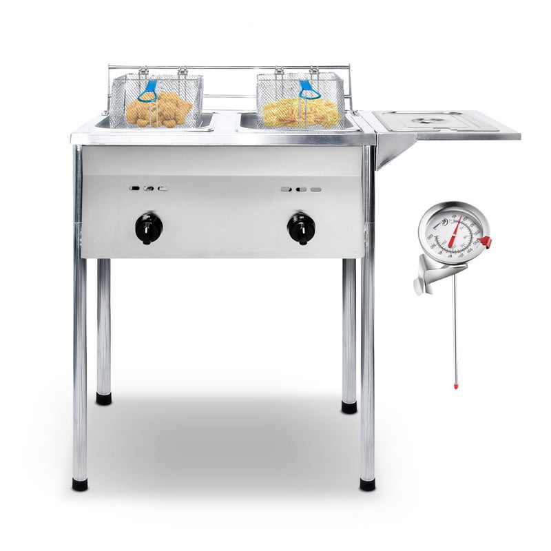 KEEKR KEEKR Two Tank Outdoor Deep Fryer with Thermometer  Propane Deep Fryer with 2 Stainless Steel Basket  Lid Covers  Large Oil Tank Capacity with Regulating Knobs 
