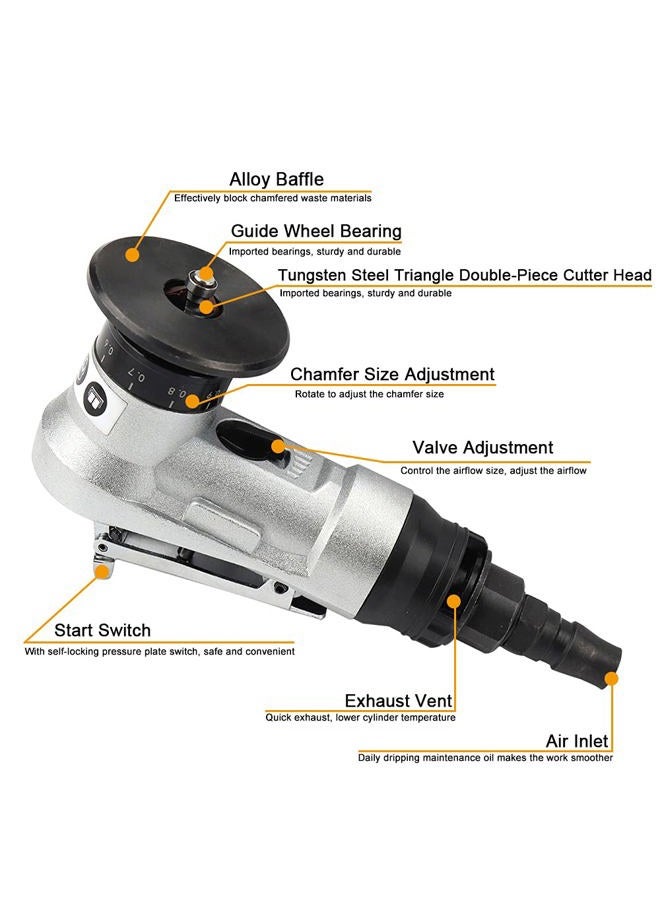 SI FANG Mini Pneumatic Chamfering Tool with Replace Blades Inserts and Bearings, 45 Degree Air Chamfer Deburring Tool, Portable Chamfering Machine for Metal C0.1-2/R1.5 Angle Quick Trimming Beveling - Image 2
