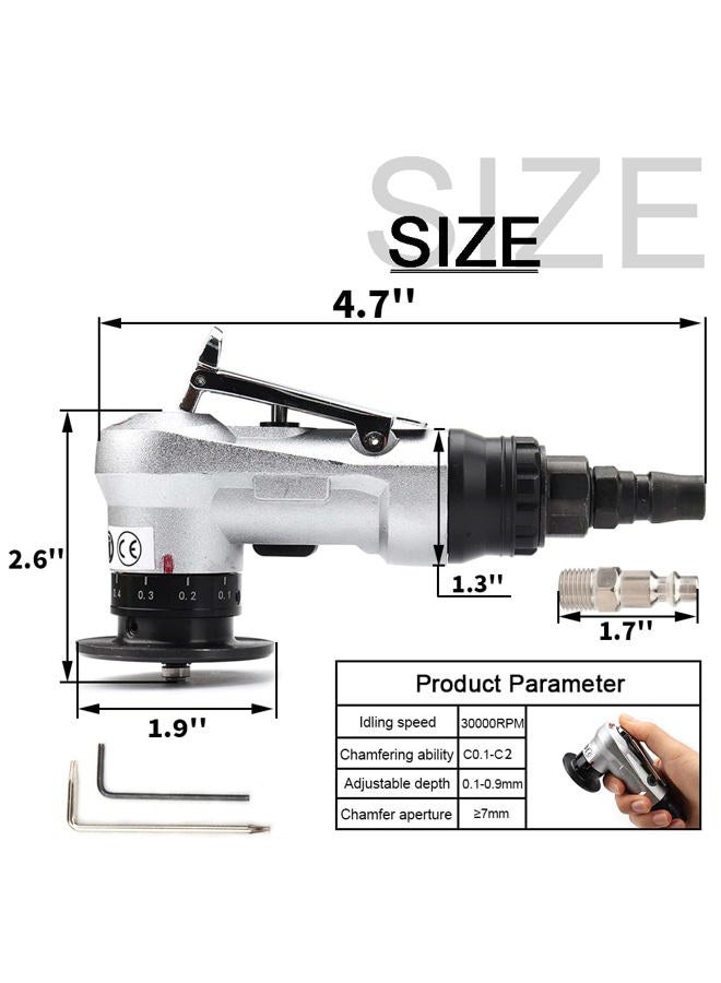 SI FANG Mini Pneumatic Chamfering Tool with Replace Blades Inserts and Bearings, 45 Degree Air Chamfer Deburring Tool, Portable Chamfering Machine for Metal C0.1-2/R1.5 Angle Quick Trimming Beveling - Image 3