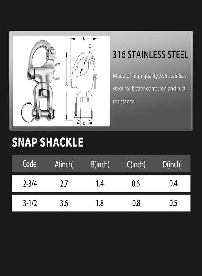 Laorde Quick Release Snap Shackle, 316 Stainless Steel, Marine Grade Clevis Swivel Hook, Sailboat Rigging Hardware (3-1/2 inch 2 Pack) - Image 5